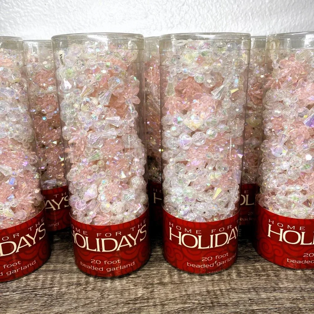Home For The Holidays 20 Foot Iridescent Pink Beaded Garland For Christmas Tree